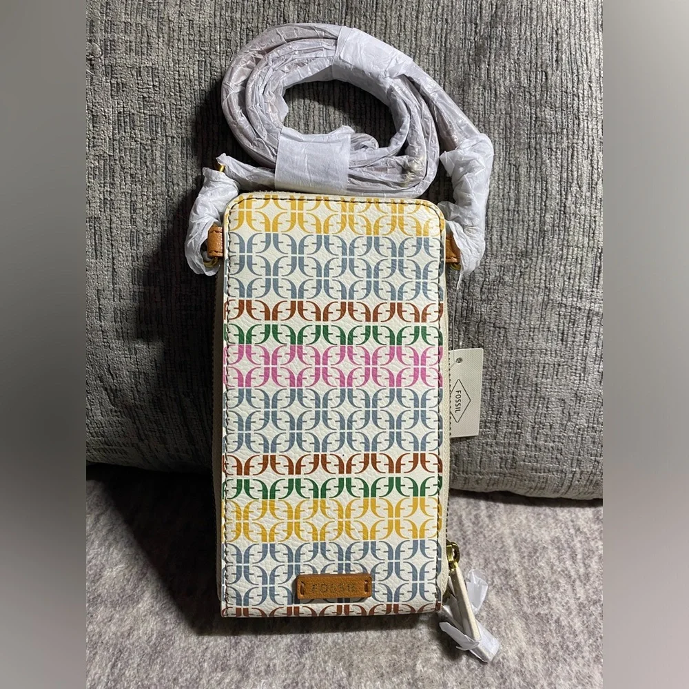 Fossil neutral multi colored crossbody Sofia phone bag - Picture 2 of 12